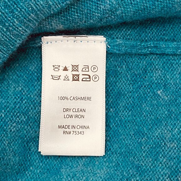 Tahari Blue 100% 2-Ply Cashmere Cowlneck Sweater Crew Neck Pockets, Size S - Picture 10 of 10